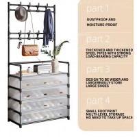 Cuier cu raft pantofi pe 4 niveluri si 8 carlige duble, suport haine si incaltaminte pentru hol