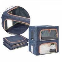 Set 3 x Cutie Pliabila cu Fermoar si Fereastra pentru Depozitare 24L + 66L + 100L, Albastru Set 3 x Cutie Pliabila cu Fermoar si Fereastra pentru Depozitare 24L + 66L + 100L, Albastru