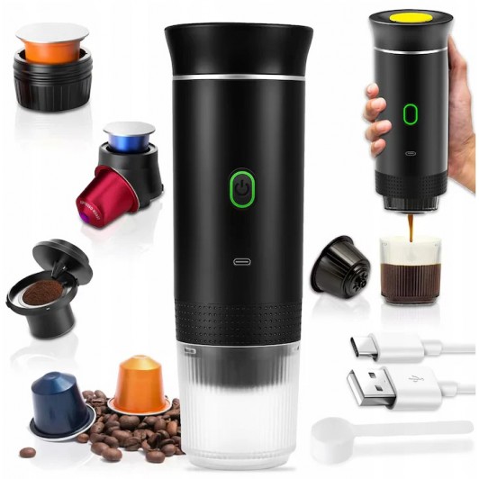 Espressor Portabil 3 in 1 Capsule si Cafea Macinata, USB Reincarcabil, 60ml