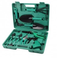 Set 10 accesorii pentru gradinarit, geanta depozitare inclusa, otel inoxidabil, 37 x 28 cm, verde