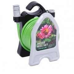 Furtun pentru gradina cu tambur si pistol de pulverizare, lungime 10m, portabil, din PVC