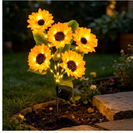 Set 4 x lampa solara 6 flori, 70 cm, Floarea Soarelui