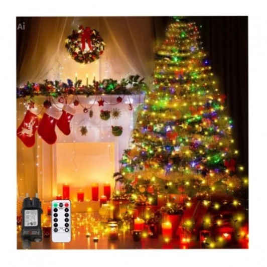 Instalație luminoasă LED pentru brad – Tip perdea/cascadă, 2m, 400 LED-uri, 16 coloane Instalație luminoasă LED pentru brad – Tip perdea/cascadă, 2m, 400 LED-uri, 16 coloane