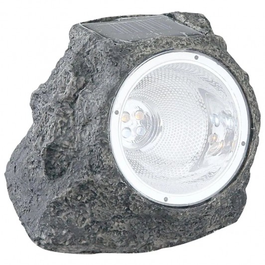 Lampa Solara LED Imitatie Piatra, Lumina Puternica 4 LED-uri Alb Rece, Dimensiuni 15x12x10 cm, Gri