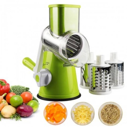 Razatoare manuala pentru legume Tabletop Drum Grater, 3 lame interschimbabile