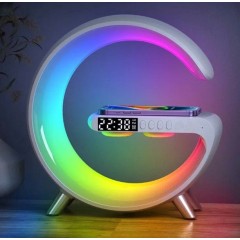 Lampa Moon RGB cu ceas cu alarma, lumina si sunet, difuzor Bluetooth si incarcator rapid wireless