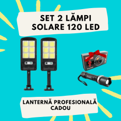 Set 2 X Proiector solar 6 celule, 30W, 120 LED, cu senzor de miscare + Lanterna multifuntionala Swat