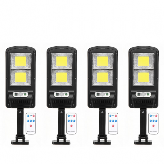 Set 4 Lampi cu incarcare solara, 108 LED-uri COB, senzor de miscare si telecomanda