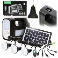 Kit Solar GD-Lite 8017 3 becuri LED, Panou Solar , Incarcator USB, acumulator de mare capacitate