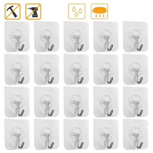 Set 20 Suporturi Autoadevize in Forma de Floare pentru Agatat Obiecte, 6 x 6 cm