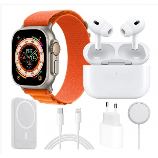 Pachet: Smartwatch X8 ULTRA,Android/Ios, silicon, portocaliu, 10 inch, casti wireless EarPod Pro3