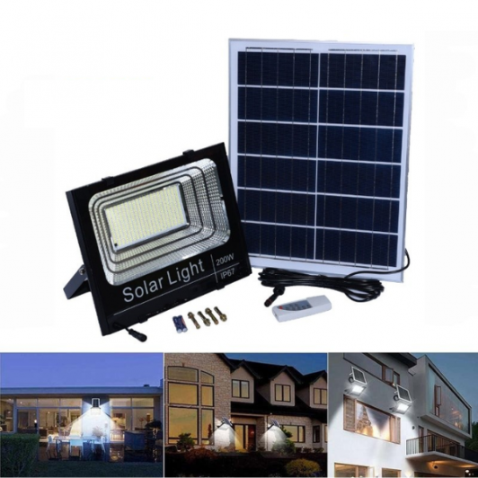 Set 2 x Proiector cu Panou Solar Monocristalin si telecomanda, IP67 - 200W