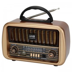 Radio portabil, design retro cu Bluetooth, USB, TWS, TF player, culoare maro-auriu