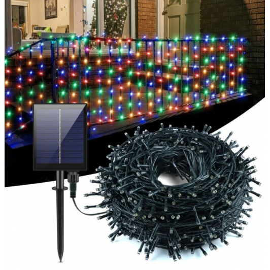 Instalatie cu incarcare solara, 500 LED, 50 metri, Multicolor, 12-14 ore de functionare