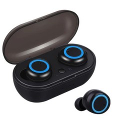 Casti Bluetooth W1, Wireless, Control Volum, Handsfree, Rezistent la Apa, Negru-Albastru