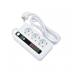 Prelungitor BKL-04, 3 Prize, 5 USB Maxim 3.4A, Temporizator cu Functie de Oprire, Lungime Cablu 2m