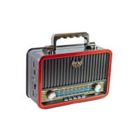 Radio Retro MD-1907BT, Acumulator Incorporat, Bluetooth, AUX, USB, TF Card, FM/AM/SW, Negru-Rosu
