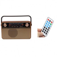 Radio Portabil Retro MD505BT, Acumulator, Telecomanda, Bluetooth, USB, TF Card, FM/AM/SW, Maro-Auriu