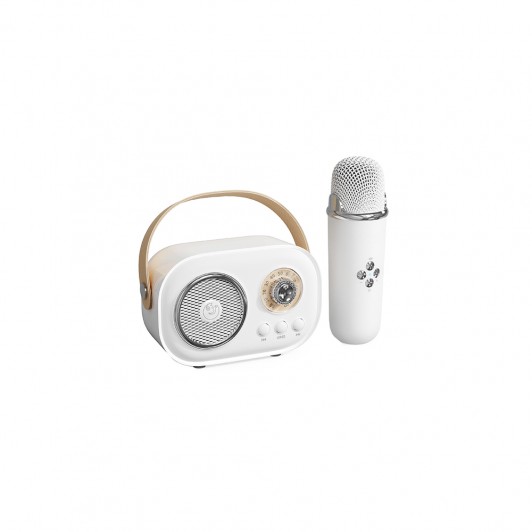 Radio Portabil Karaoke C20, Microfon Wireless Inclus cu Efecte Voce, Bluetooth, FM, Alb