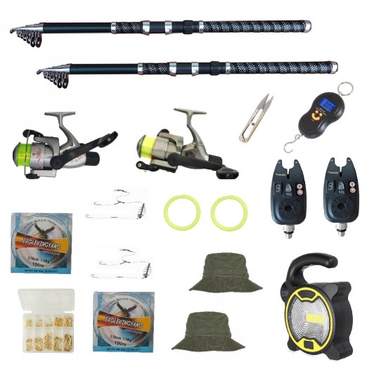Set de pescuit cu 2 lansete Wind Blade 3m, 2 mulinete cobra, 2 senzori, proiector solar si accesorii