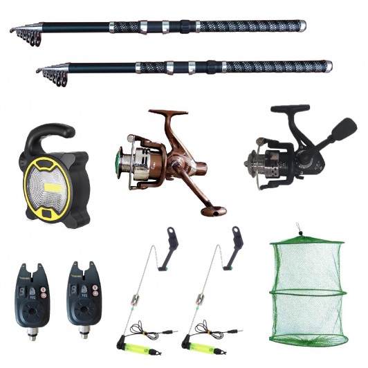 Set pescuit sportiv 2 lansete Ultra Carp 3m, proiector solar, 2 mulinete, 2 senzori  si accesorii