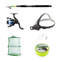 Pachet complet pescuit sportiv cu lanseta 3.6m, mulineta, lanterna frontala si accesorii