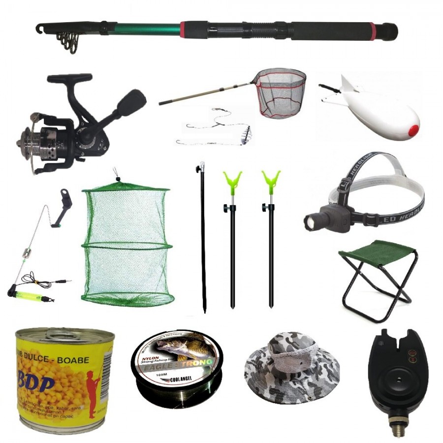 Set pentru pescuit cu lanseta 2.4m, mulineta si accesorii - ELA70058