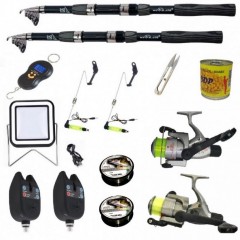 Set complet de pescuit sportiv cu lanseta Wind Blade de 2.4 m, mulinete Cobra, 2 senzori, guta