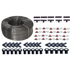 Kit complet Tub de picurare diametru 16 mm, rola 100 m, picuratori 30 cm, 4 L/h, plus 100 accesorii