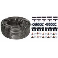 Kit complet Tub de picurare diametru 16 mm, rola 100 m, picuratori 50 cm, 4 L/h, plus 100 accesorii