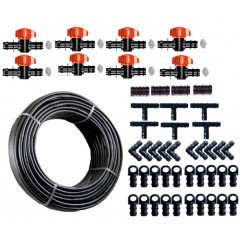 Kit complet Tub de picurare diametru 16 mm, rola 100 m, picuratori 25cm, 4 L/h, plus 100 accesorii