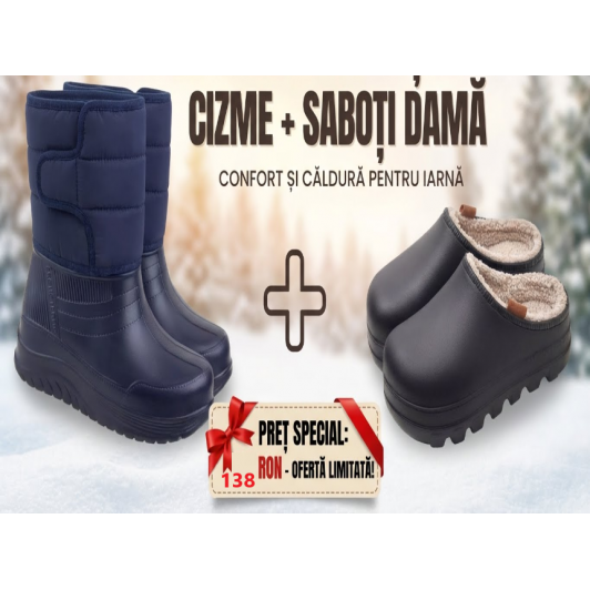 Pachet promotional: Cizme imblanite + Saboti impermeabili dama,marimi 37 - 41, model deosebit