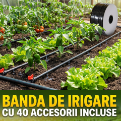 Banda de picurare 100 m PLUS 40 accesorii, din 30 in 30 cm, 2.2 l/h, 6 mil, D-16 mm