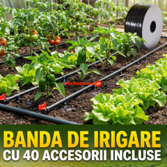 Banda de picurare 100 m PLUS 40 accesorii ,din 50 in 50 cm, 2.2 l/h, 6 mil, D-16 mm