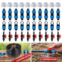 Banda de picurare 100 m PLUS 40 accesorii, din 10 in 10 cm, 1.6 l/h, 6 mil, D-16 mm