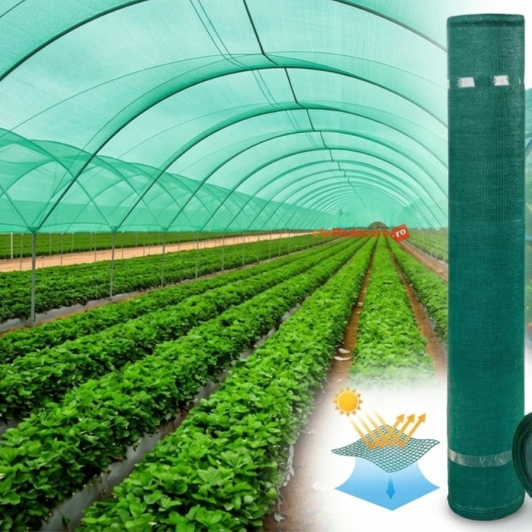 Plasa umbrire 9 m x 50 m, Densitate 40%, Protectie UV verde, ideala pentru sere, terase etc.