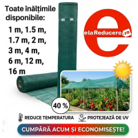 Plasa umbrire 2 m x 50 m, Densitate 40%, Protectie UV verde, ideala pentru sere, terase