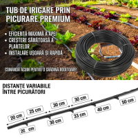 Kit complet furtun picurare 100 metri + 30 Accesorii, distanta picuratori 40 cm, diametru 16 mm