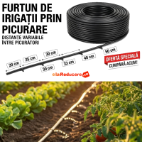 Tub de picurare diametru  de 16 mm, rola de  100 m, distanta intre picuratori 40 cm, 4 L/h