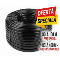 Tub de picurare diametru  de 16 mm, rola de  100 m, distanta intre picuratori 40 cm, 4 L/h