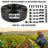 Tub de picurare 16 mm , rola de 400 m, distanta intre picuratori 25 cm, 4 L/h