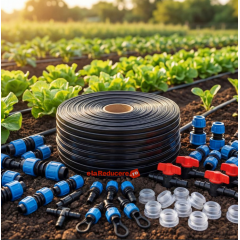 Banda de picurare 100 m PLUS 40 accesorii, 40 in 40 cm, 2.2 l/h, 6 mil, D-16 mm, cu DUZE Banda de picurare 100 m PLUS 40 accesorii, 40 in 40 cm, 2.2 l/h, 6 mil, D-16 mm, cu DUZE