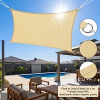 Copertina crem plasa umbrire 3m x 3m, patrata, deasa 98 %  cu 4 inele, parasolar terase si foisoare