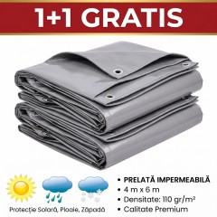 1+1 GRATIS Prelata impermeabila 4 m x 6 m , densitate 110 gr/m2, calitate premium, Gri 1+1 GRATIS Prelata impermeabila 4 m x 6 m , densitate 110 gr/m2, calitate premium, Gri