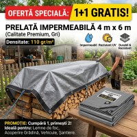 1+1 GRATIS Prelata impermeabila 4 m x 6 m , densitate 110 gr/m2, calitate premium, Gri