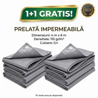 1+1 GRATIS Prelata impermeabila 4 m x 6 m , densitate 110 gr/m2, calitate premium, Gri