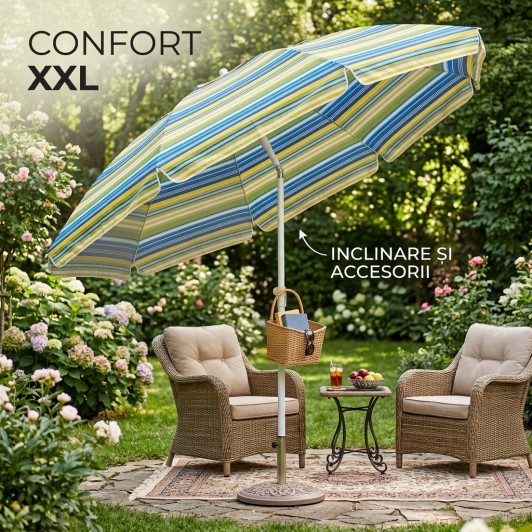 Umbrela protectie solara, diametru XXL 2 m, structura metalica, cu inclinare si cosulet