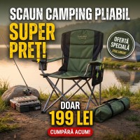 Scaun pliabil pentru pescuit / camping cu cadru metalic rezistent + accesorii depozitare