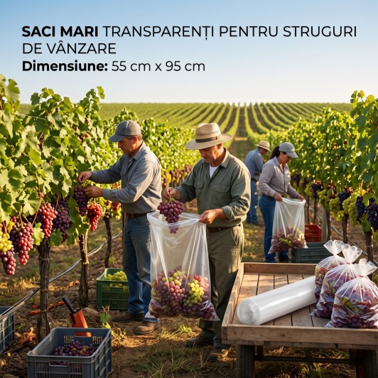 Saci rezistenti 50 bucati pentru struguri, dimenisune 55 cm x 95 cm, transparenti