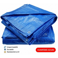 Prelata impermeabila 8 m x 16 m cu inele, denistate 175 g/m2, calitate premium, albastra